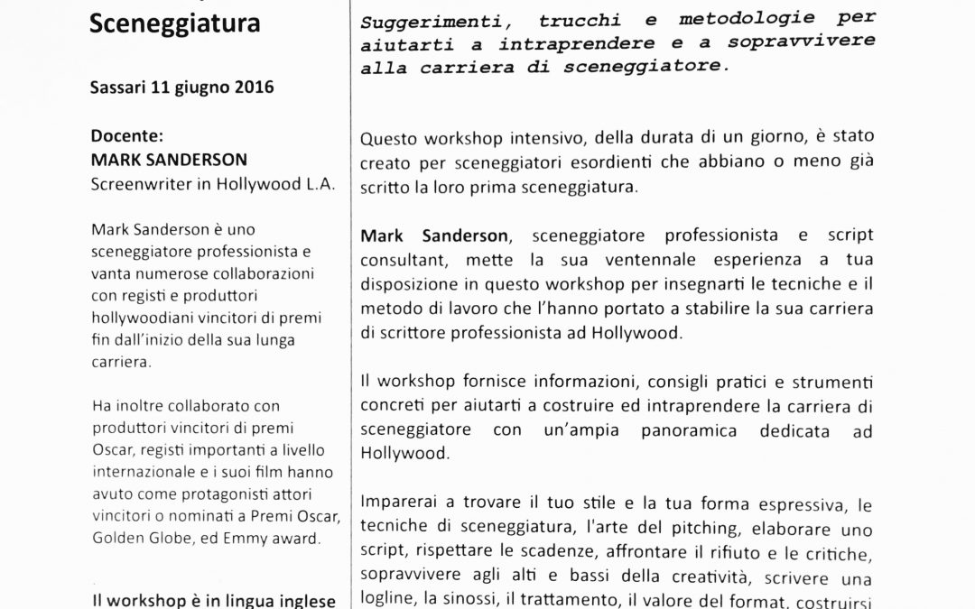 Workshop di Sceneggiatura con Mark Sanderson